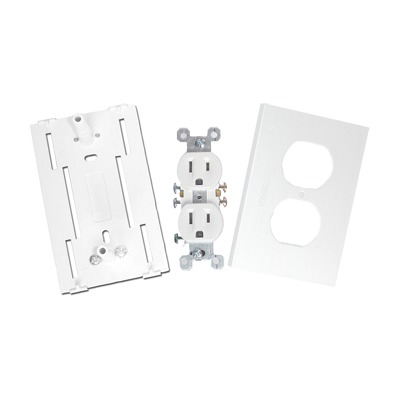 Contacto eléctrico doble, soporte y tapa color blanco de PVC auto extinguible,  para canaleta TEK100 (5591-10200) | TEK-100-DUPLEX