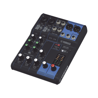 Mezcladora de Audio | 6 Canales | 2 entradas de micro/6 de línea (2 mono + 2 estéreo) | Alimentación Phantom | MG06