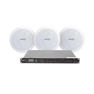 KIT de Amplificador de 120W para Rack SF120DTB | 3 Altavoces de Plafón de 5.5in SF-206P | 3.75 - 30W | Sistema 70/100V | SF120DTB/3CS
