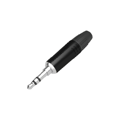 Conector delgado estereo de 3.5 mm, carcasa cromada negra, contacto niquelado, cable OD 2-4,5 mm | M2TP3C-B