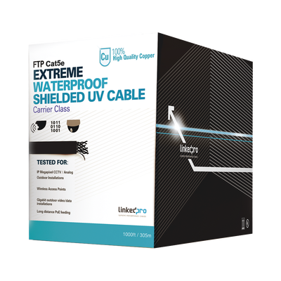 Bobina de Cable de 305 Metros (1000 Pies), Cat5e, Color Negro, Sin Blindar, para Aplicaciones de Video Vigilancia, Redes de Datos. Uso en Intemperie | PRO-CAT5-EXT-LITE