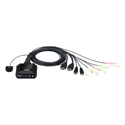Conmutador KVM con cable HDMI 4K USB de 2 puertos con selector de puerto remoto |  4096x2160 @ 60Hz (4K DCI) | HDCP 2.2 |  Jack 3.5mm (Audio/Micrófono) | Conecta y controla 2 equipos con un solo monitor, teclado y mouse | CS22H