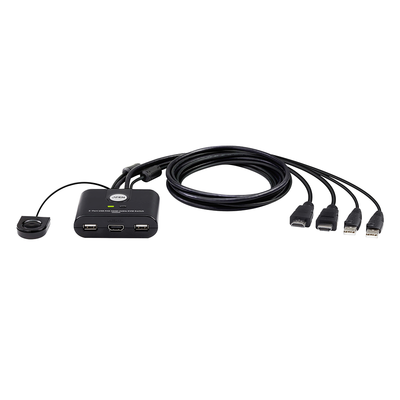Switch KVM | USB FHD HDMI | de 2 puertos en formato cable | 1920x1080 @ 60Hz (FHD)| HDCP 1.4 | Conecta y controla 2 equipos con un solo monitor, teclado y mouse | CS22HF