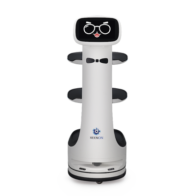 Robot de Entrega Dinerbot T8 / Compacto 38.4x46.8x111.1 cm (15.1x18.4x43.7 in) / Velocidad 1.0 m/s / Pantalla Táctil 10.1" / 3 Capas / Capacidad 20 kg (44 lbs) / Batería 15-18 Horas | T8LS