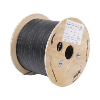 Carrete de 1 km de Fibra Óptica Drop, Interior/Exterior G.657A2 Monomodo de 1 Hilo (Unifibra), Dieléctrica, Forro Negro | IC-DROPA2-1C