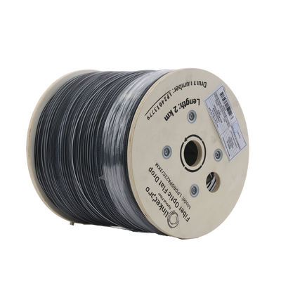 Carrete de 2 km de Fibra Óptica Drop Plana, Interior/Exterior G.657A2 Monomodo de 2 Hilos (Bifibra), Dieléctrica, Forro Negro, (No Soporta Conectores Mecánicos) | LPDROPA22C/2KM