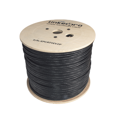 Bobina de Cable Siamés Cat5e CCA + 2 Cables Gruesos (16 AWG) para Alimentar Cámaras Más Lejos / 305 Metros (1000 Pies) / Instalación en Exterior / Uso Industrial para Climas Extremos | EP-CAT-5E-V2P