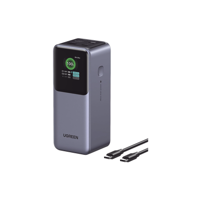 Power Bank de 20000mAh | 3 Salidas 130W Max. | USB-A + 2 USB-C | PD 3.0 | QC3.0 | FCP | SCP | Pantalla Inteligente | Carcasa Ignifuga | Color Gris | Incluye Cable USB de 50cm | Carga tu Laptop de Manera Segura. | 35524B