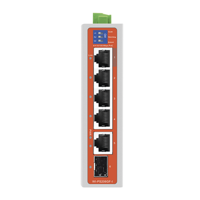 Switch Industrial / 4 Puertos 10/100 Mbps con PoE 802.3af/at / 2 Puertos Uplink Gigabit (1 Rj45 - 1 SFP) / PoE Hasta 250 m | WIPS206GFIV2