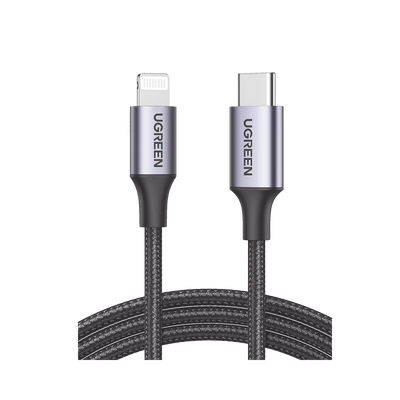 Cable USB-C a Lightning | 1 Metro (3.28 Pies) | Certificado MFi | Carga Rápida 60W | 480 Mbps | Conector C94 | Adecuado para iPhone, iPad y iPod | Protección Integrada | Caja de Aluminio | Nylon Trenzado | Color Negro | 60759