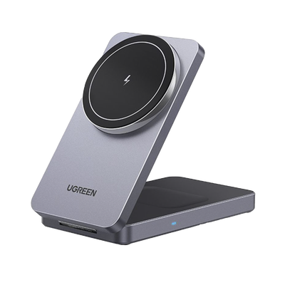 Cargador Inalámbrico 2 en 1 20W / Tecnología Qi2 15W Certificada / Carga Simultánea iPhone y AirPods / Ángulo Ajustable 70° / Diseño Plegable y Portátil / Compatibilidad Universal | 45056