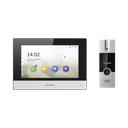 Kit de Videoportero Híbrido de Plastico / IP a 4 Hilos con Función de Llamada a App Hik-Connect / Monitor se Conecta a Internet por Cable o WiFi y por 4 Hilos al Frente de Calle / Expandible a Mas Equipos | DS-KIS302-P