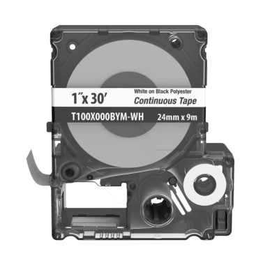 Casete MP, Cinta Continua, Pol., 1 W x 30 L, Blanco/Negro | T100X000BYM-WH