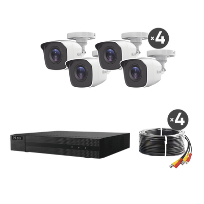 KIT TurboHD 1080p / DVR 4 canales / 4 Cámaras Bala de Metal / H.265+ / 1 Fuente de Poder Profesional / Accesorios de Instalación | HL24LQKITS-M(B)