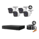 KIT TurboHD 1080p / DVR 4 canales / 4 Cámaras Bala de Metal / H.265+ / 1 Fuente de Poder Profesional / Accesorios de Instalación | HL24LQKITS-M(B)