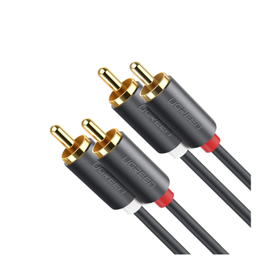 Cable de Audio 2 RCA Macho a 2 RCA Macho / 5 Metros (16.40 Pies) / Color Negro / Alta Calidad / Anillos de Goma para Asegurar un Agarre Firme al Instalar o Quitar el Cable | 10520