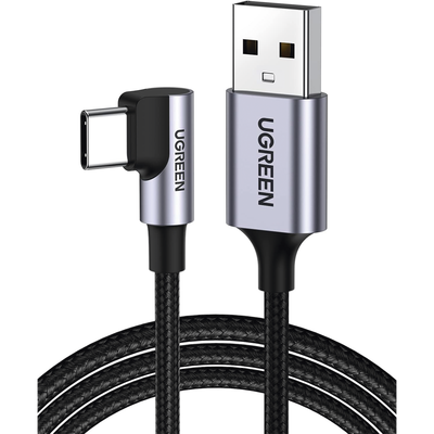 Cable USB-A a USB-C | 2 Metros (6.56 Pies) | Conector con Ángulo Recto de 90° | Carga Rápida de hasta 60W | 480 Mbps | PD3.0 | QC /3.0/2.0 | FPC | AFC | Protección Integrada | Caja de Aluminio | Nylon Trenzado | Color Negro | 50942