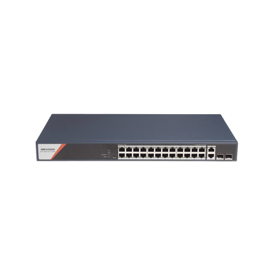 Switch Gigabit PoE+ / Administrable / 24 Puertos 1000 Mbps PoE+ (4 Puertos PoE++ 90 W) / 2 Puertos 1000 Mbps de Uplink / 2 Puertos SFP / Configuración Nube Hik-PartnerPro / Modo Extendido hasta 300 Metros / 370 W | DS-3E1528HP-SI-24P2T2F