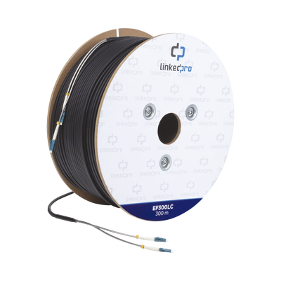 Carrete de Fibra Óptica Monomodo con Conectores LC-LC Duplex, Reforzada con Kevlar, de 300 Metros (984.25 Pies), Para Instalaciones Subterráneas por Tubería | EF-300-LC