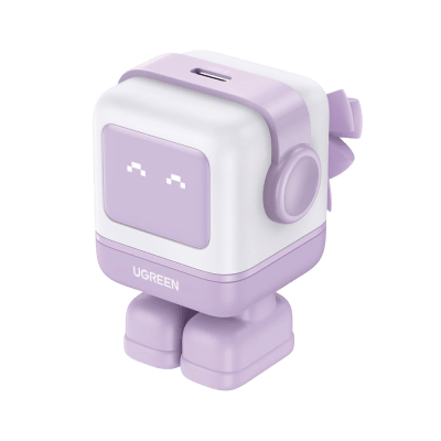 Cargador Mini GaNRobot 30W serie UNO | 1 USB-C de Carga Rápida | Tecnología GaN II | Multiprotocolo PD/QC/SCP/FCA | Carga Inteligente | Pantalla LED | Zapato Magnético Extraíble | Thermal Guard | Color Lila. | 25036B