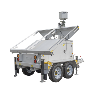 Traila / Remolque de Doble Eje con Mástil Retráctil de 7.5 m. para Videovigilancia o Iluminación, con Bases para Instalar Paneles Solares y Baterías (No incluidos) | PST-VTS-4PL