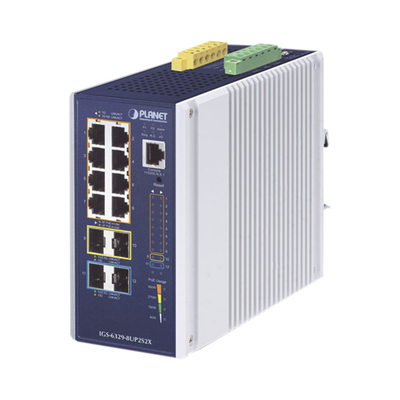 Switch Industrial Administrable Capa 3, Con 8 Puertos PoE Gigabit 802.3bt, 2 Puertos SFP de 1 G / 2.5 G, 2 Puertos SFP 10 G | IGS-6329-8UP2S2X