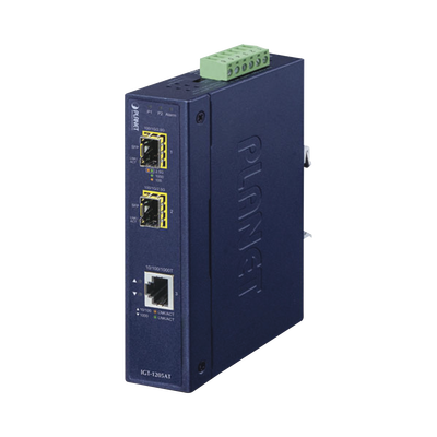 Convertidor de Medios Industrial de 1 Puerto Ethernet 10/100/1000 Base-T a 2 Puertos SFP 100/1000/2500 Base-X | IGT-1205AT