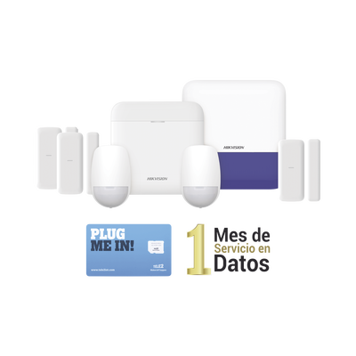 (AX PRO) KIT de Alarma AX PRO con GSM (3G/4G) / Incluye: 1 Hub / 2 Sensores PIR / 3 Contactos Magnéticos mini / 1 Control Remoto / 1 Sirena Inalambrica Exterior  / 1 WiFi / 1 MICROSIM30M2M con 1 mes de servicio/Compatible con Hik-Connect P2P | DS-PWA48-KSDV2