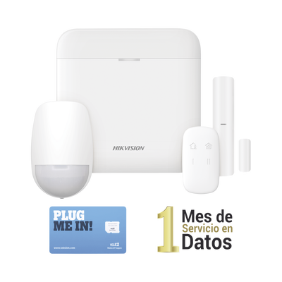 (AX PRO) KIT de Alarma AX PRO con GSM (3G/4G) / Incluye: 1 Hub con bateria de respaldo / 1 Sensor PIR / 1 Contacto Magnético / 1 Control Remoto /1 MICROSIM30M2M incluye 1 mes de servicio/ Wi-Fi / Compatible con Hik-Connect P2P | DS-PWA48-KSD