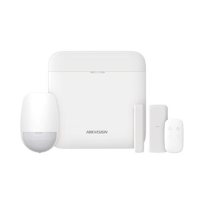 (AX PRO) KIT de Alarma AX PRO con GSM (3G/4G) / Incluye: 1 Hub con bateria de respaldo / 1 Sensor PIR / 1 Contacto Magnético Slim / 1 Control Remoto / Wi-Fi / Compatible con Hik-Connect P2P | DS-PWA48-KS-SLIM
