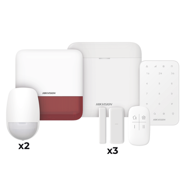 (AX PRO) KIT de Alarma AX PRO / Incluye: 1 Hub / 2 Sensores PIR / 3 Contactos Magnéticos mini / 1 Control Remoto / 1 Sirena Estrobo en color Rojo Inalámbrica Exterior /1 Teclado Inalámbrico / Wi-Fi / Compatible con Hik-Connect P2P | DS-PWA48-FULL-K(R)