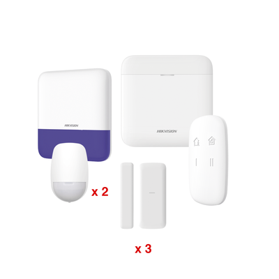 (AX PRO) KIT de Alarma AX PRO / Incluye: 1 Hub con batería de respaldo / 2 Sensores PIR / 3 Contactos Magnéticos mini / 1 Control Remoto / 1 Sirena Inalambrica Exterior  / WiFi / Compatible con Hik-Connect P2P | DS-PWA48-KV2