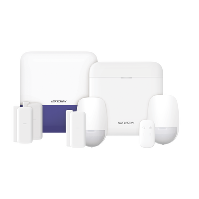 (AX PRO) KIT de Alarma AX PRO con GSM (3G/4G) / Incluye: 1 Hub con bateria de respaldo / 2 Sensores PIR / 3 Contactos Magnéticos mini / 1 Control Remoto / 1 Sirena Inalambrica Exterior  / WiFi / Compatible con Hik-Connect P2P | DS-PWA48-KSV2