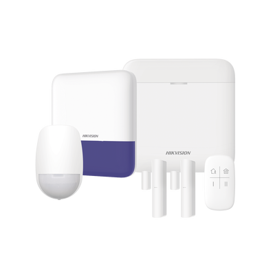 (AX PRO) KIT de Alarma AX PRO con GSM (3G/4G) / Incluye: 1 Hub con bateria de respaldo / 1 Sensores PIR / 2 Contactos Magnéticos / 1 Control Remoto / 1 Sirena Inalambrica Exterior / WiFi / Compatible con Hik-Connect P2P | AXPRO-KIT-GSM