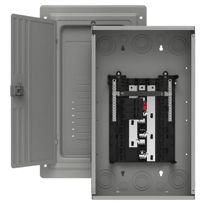 Centro de carga trifásico 3 Fases, 4 Hilos para interruptores QP, de 12 polos - 24 circuitos, 120/240vca, Barras de aluminio 100 Amp, Nema 1, uso interior. Incluye tapa. | S1224B3100
