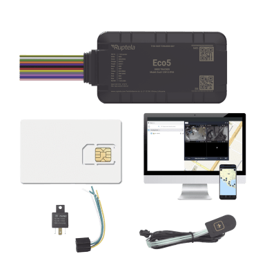 KIT Dispositivo de Rastreo Vehicular / Conectividad LTE Cat1 y LTE-M / BLE 5.0 / GNSS U-blox / Carcasa IP54 / Batería Interna de Respaldo / Detecta Interferencias / Incluye SIM500MB2Y, EPCOMGPSCODE, Relay y boton SOS | ECO5KIT