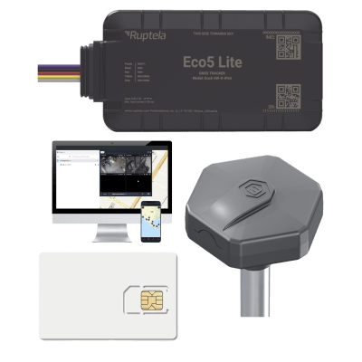 Rastreador Vehicular y Monitoreo de Flota / BLE 5.0 y GNSS / LTE CAT1 y LTE-M con Respaldo 2G / GNSS U-blox / MiKado IP54 / -20 °C a +40 °C / Acelerómetro de 3 Ejes / Suministro 9-32 V / Batería Interna | ECO5LITEKITFUEL