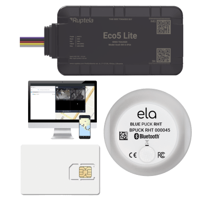 Rastreador Vehicular y Monitoreo de Flota / BLE 5.0 y GNSS / LTE CAT1 y LTE-M con Respaldo 2G / GNSS U-blox / MiKado IP54 / -20 °C a +40 °C / Acelerómetro de 3 Ejes / Suministro 9-32 V / Batería Interna | ECO5LITEKITTEMP
