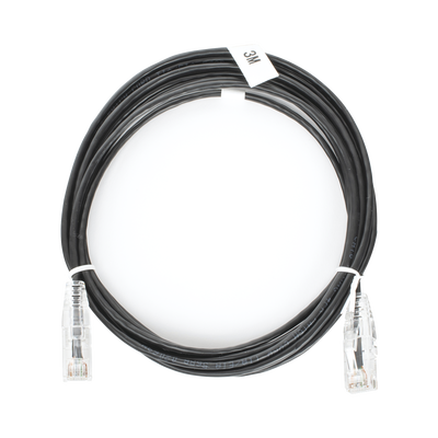 Cable de Parcheo Slim UTP Cat6 - 3 Metros (9.84 Pies) Negro Diámetro Reducido (28 AWG) | LP-UT6-300-BK-28