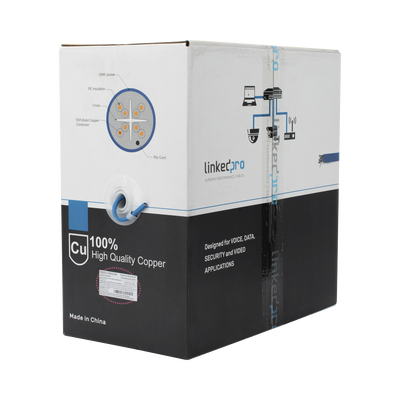 Bobina de Cable de 305 Metros (1000 Pies) Cat6+, CMR, Calibre 23 Alto Rendimiento, ETL, UL, Color Azul, Super Flexible, para Aplicaciones de Video Vigilancia, Video HD, y Redes de Datos. Uso Interior. | PRO-CAT6-R