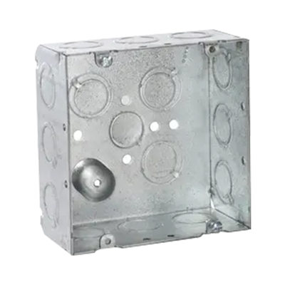 Caja Cuadrada 4 11/16 x 4 11/16"/ Profundidad de 2- 1/8"/ Cuenta 1 Entrada de 1/2" y 15 TKO  (1/2"-3/4"). | HUB-257