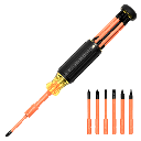 Destornillador Aislado 6-en-1 Auto-Lock / Aislado 1000V CAT III / Almohadilla de agarre / Almacenamiento de brocas integrado / Bits Philips #1 #2 / Slotted 3/16" 1/4" / Square #1 #2 | 32306-INS