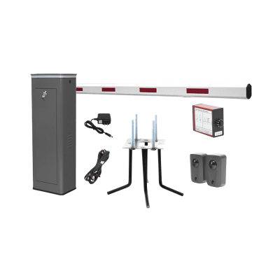 Kit COMPLETO Barrera Derecha XBS Con Corona LED / Brazo de 5.5 Metros / Incluye Sensor de Masa, Transformador, Lazo Magnético, Ancla, Fotoceldas y 2 Controles Inalámbricos | KIT-XBS-3R