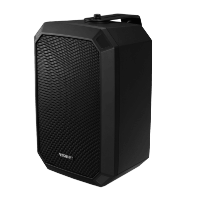Altavoz IP Para instalacion en pared Color Negro / Amplificador integrado 10W / PoE+ / Para integración con sistema Hanwha / IP66 / SIP, IPv4, HTTP, DNS, NTP, TCP, UDP, ARP, NDAA. | SPA-W100B