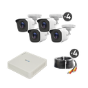Kit TurboHD 720p / DVR 4 canales / 4 Cámaras Bala de Metal / 4 Cables 18 Mts / H.265+ / 1 Fuente de Poder Profesional / Accesorios de Instalación | KIT7204BM(C)