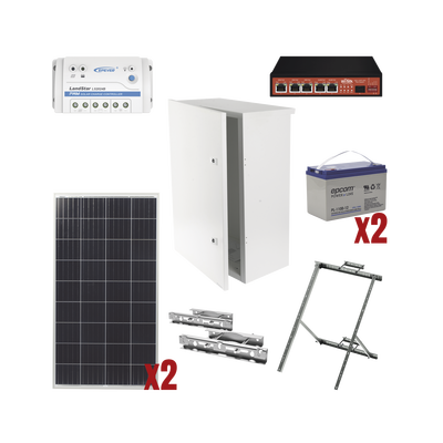 Kit Solar Witek de 28 W con 5 Puertos PoE 802.3 af y PoE Pasivo 24 V para alimentar Camaras IP y un Enlace Punto a Punto en 24 Vcc | WI5POE28