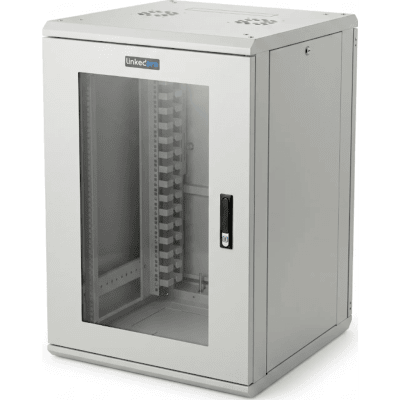 Gabinete Rackeable / 18 Unidades / 19 Pulgadas / Puerta de Cristal / Capacidad de Carga 750 Kg / Dimensiones 600x605x930 mm (23.6x23.8x36.6 in) | LES-60-60-18UGW