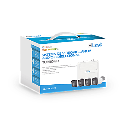 KIT TurboHD 1080p / DVR 4 canales / 4 Cámaras Bala de Metal / H.265+ / 1 Fuente de Poder Profesional / Accesorios de Instalación | HL-1080-DL/T