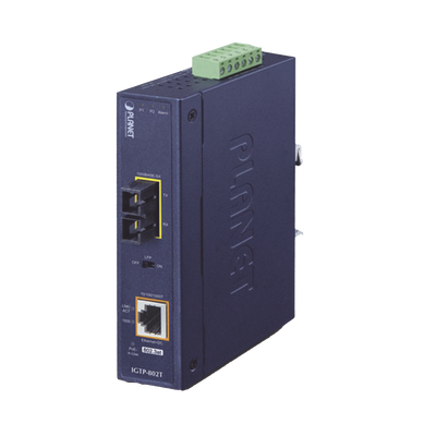 Convertidor de medios industrial PoE+ 1000BASE-SX a 10/100/1000BASE-T 802.3at (SC,MM) -550 m | IGTP-802T