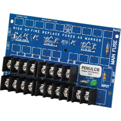 Módulo de Distribución de Energía UL PD8ULCB / 8 Salidas Clase 2 PTC Protegidas / Entrada 12-24VDC o 24-28VAC / Auto-resetable / Montaje Incluido / Garantía de Por Vida | PD8ULCB